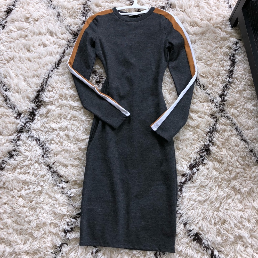 Gray Zara long sleeve dress w striped sleeves